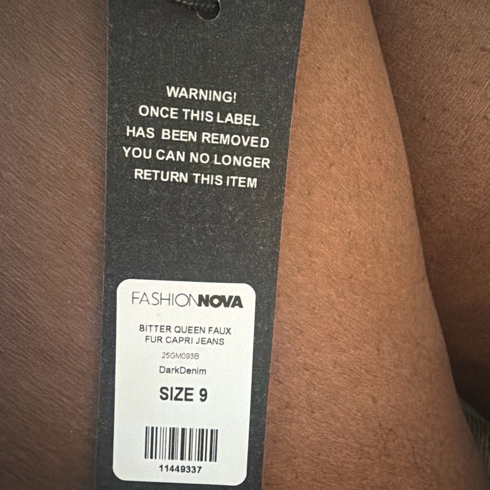 Fashion Nova Dark Blue Cropped Jeans with Faux Fur Trim - Picture 3 of 4